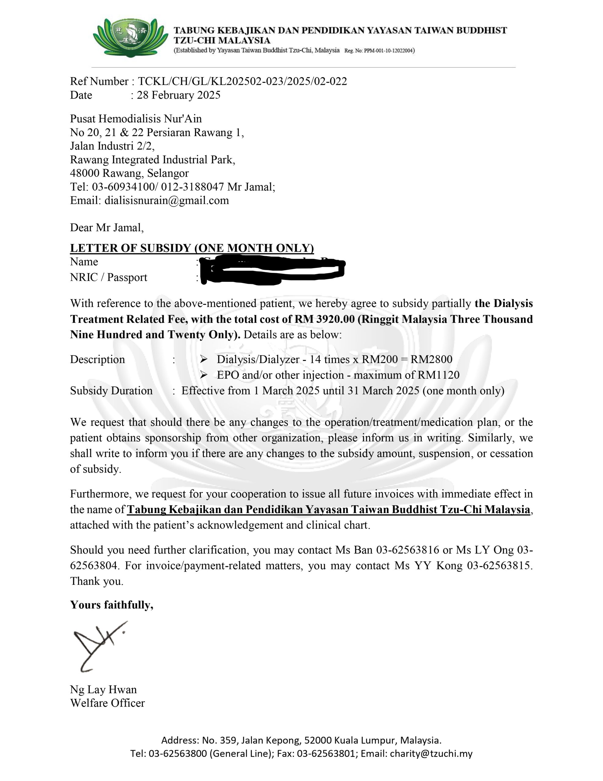 Financial Assistance Support at Pusat Hemodialisis Nur Ain